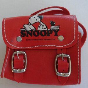 Snoopy vintage red wrist coin purse with buckles  3" x 3" when closed,  VGC